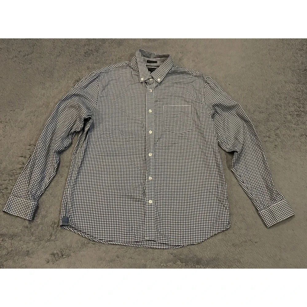 Banana Republic Mens XL Navy Blue Check Oxford Untucked Fit Long Sleeve Shirt